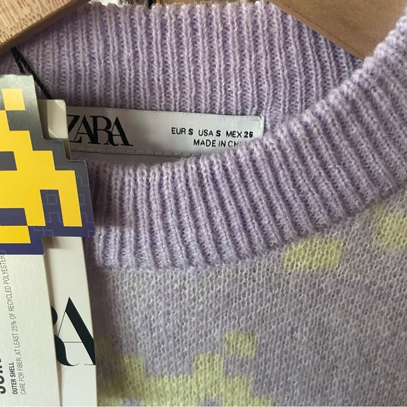 S Zara Space Invaders Oversized Knit Sweater Medium Purple Yellow - Picture 6 of 8